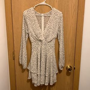 Knot Front V Neck Ruffles Long Sleeve Floral Print Swing Mini Dress